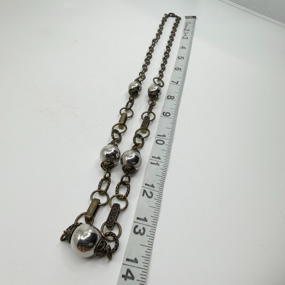 Boho Statement Mixed Metal Bead Link Necklace Gold & Silver Tone Accent Long - Picture 11 of 13